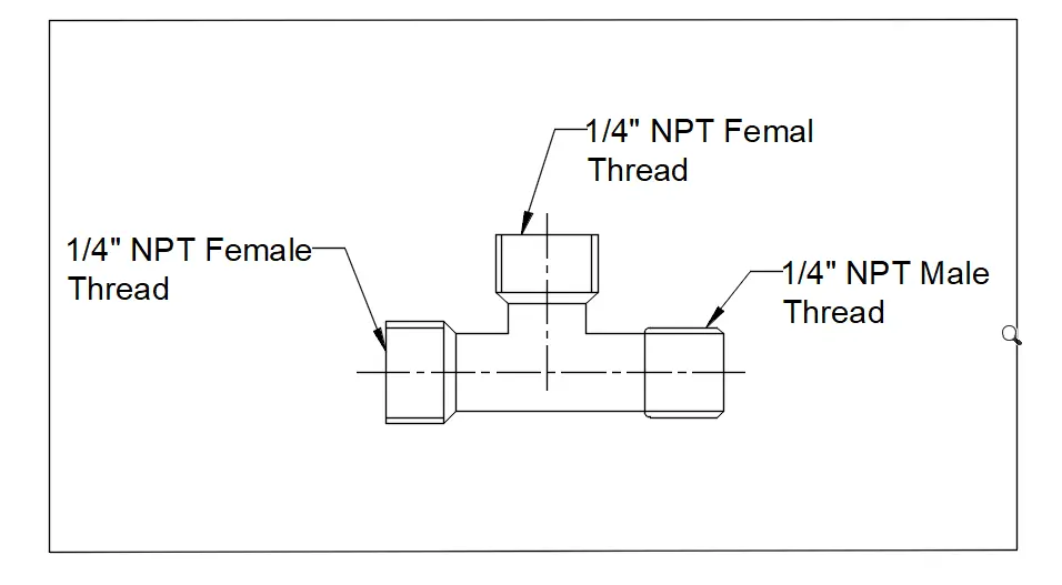 1-4 Female x 1-4 Female x 1-4 Male NPT Thread Tee.webp