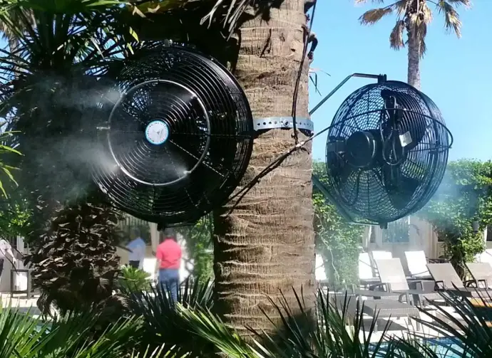 Properly attach your fan using the provided hardware. Each fan type comes with specific instructions in the manual. For oscillating fans, be sure to leave enough slack in your mist supply line so it is not stretched too tight as the fan moves. Ensure you only use properly rated outdoor power outlets. No extension cords. Properly attach your fan using the provided hardware. Each fan type comes with specific instructions in the manual. For oscillating fans, be sure to leave enough slack in your mist supply line so it is not stretched too tight as the fan moves. Ensure you only use properly rated outdoor power outlets. No extension cords.