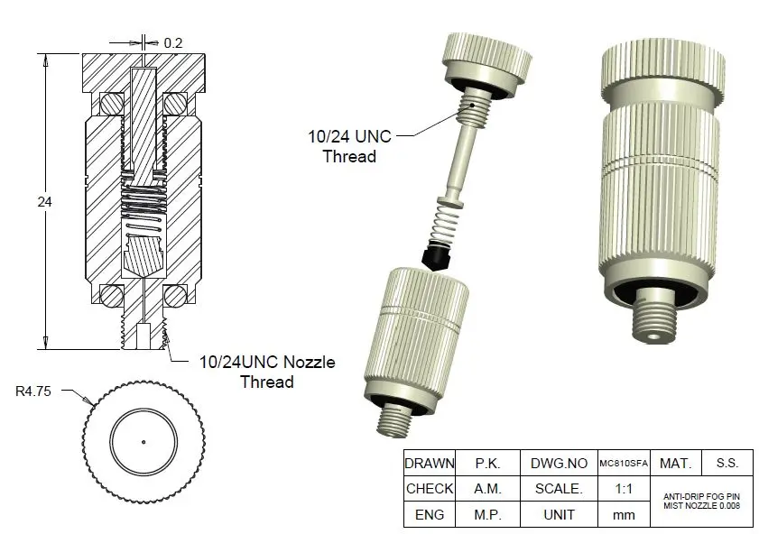 Stainless Steel 0.008” Orifice Cleanable Anti-Drip Fog Pin Mist Nozzle MC41146.webp