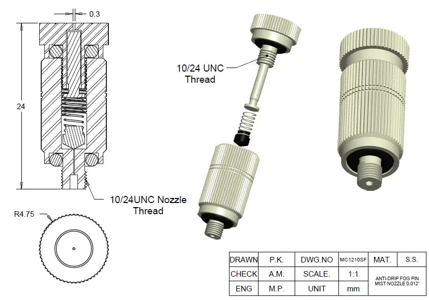 Cleanable Anti-Drip Fog Pin Stainless Steel 0.012” Orifice Mist Nozzle MC41144.webp