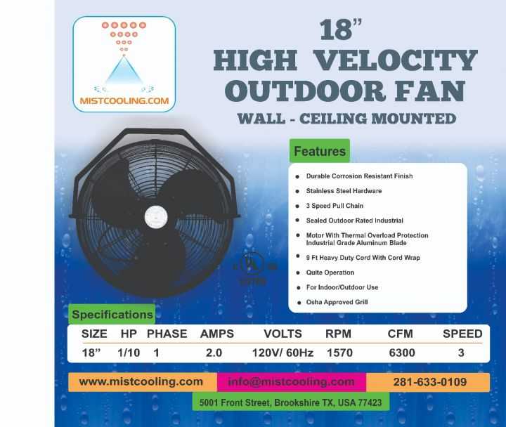 Wall Mount Fan | Patio Fan - Add to titleOutdoor Fan - 18 Inch Fan Black - Wall Mount Fan | Patio Fan