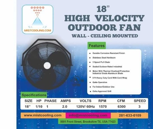 [MC17106] Wall Mount Fan | Patio Fan - Add to titleOutdoor Fan - 18 Inch Fan Black - Wall Mount Fan | Patio Fan