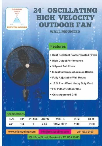 [MC17231] Outdoor Fan - 24 Inch - Black - Fan Only - Wall Mount Fan | Patio Fan