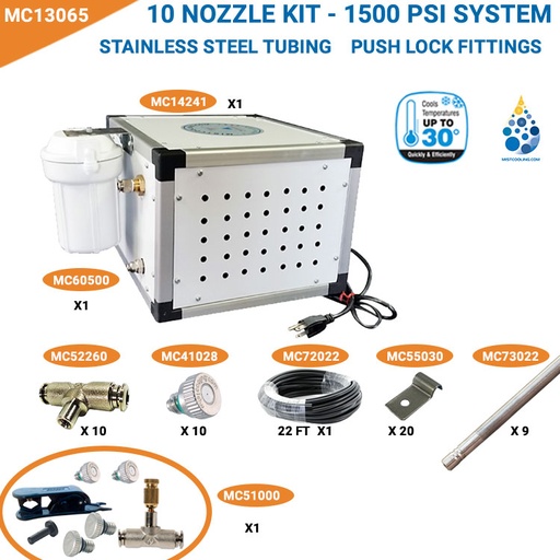 MC13060 1500 PSI Premium Misting Package - Stainless Steel Tubing - Smartphone Controller